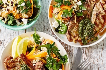 Barbecued Lamb Chops with Pesto and Cous Cous Salad